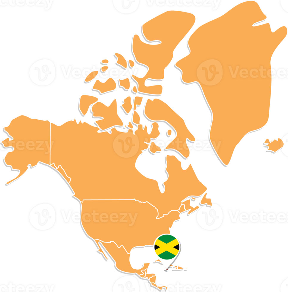 Jamaica mapa en norte America, íconos demostración Jamaica ubicación y banderas png