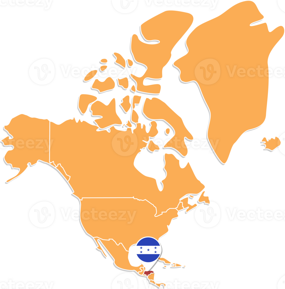 Honduras carte dans Nord Amérique, Icônes montrant Honduras emplacement et drapeaux. png