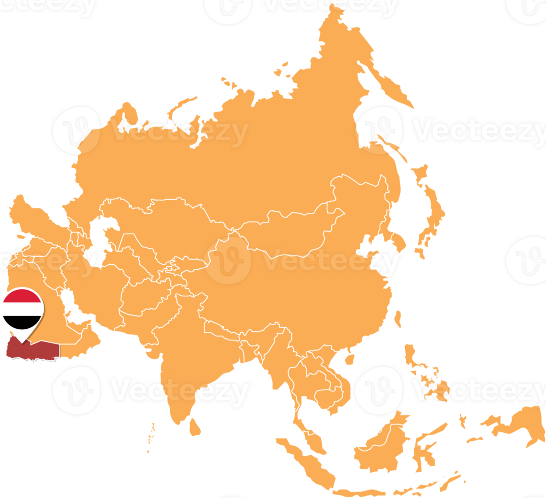 Yémen carte dans Asie, Icônes montrant Cambodge emplacement et drapeaux. png