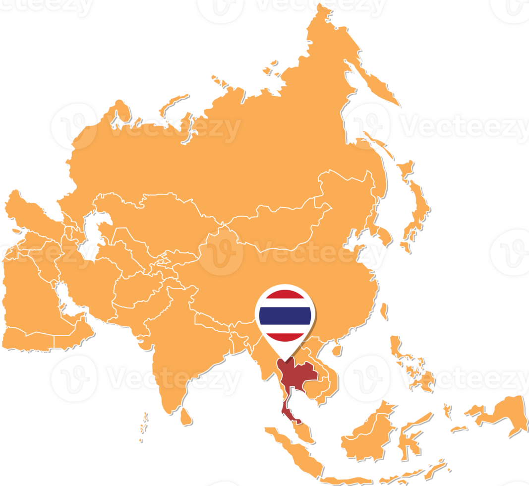 Thailand map in Asia, Icons showing Thailand location and flags. png