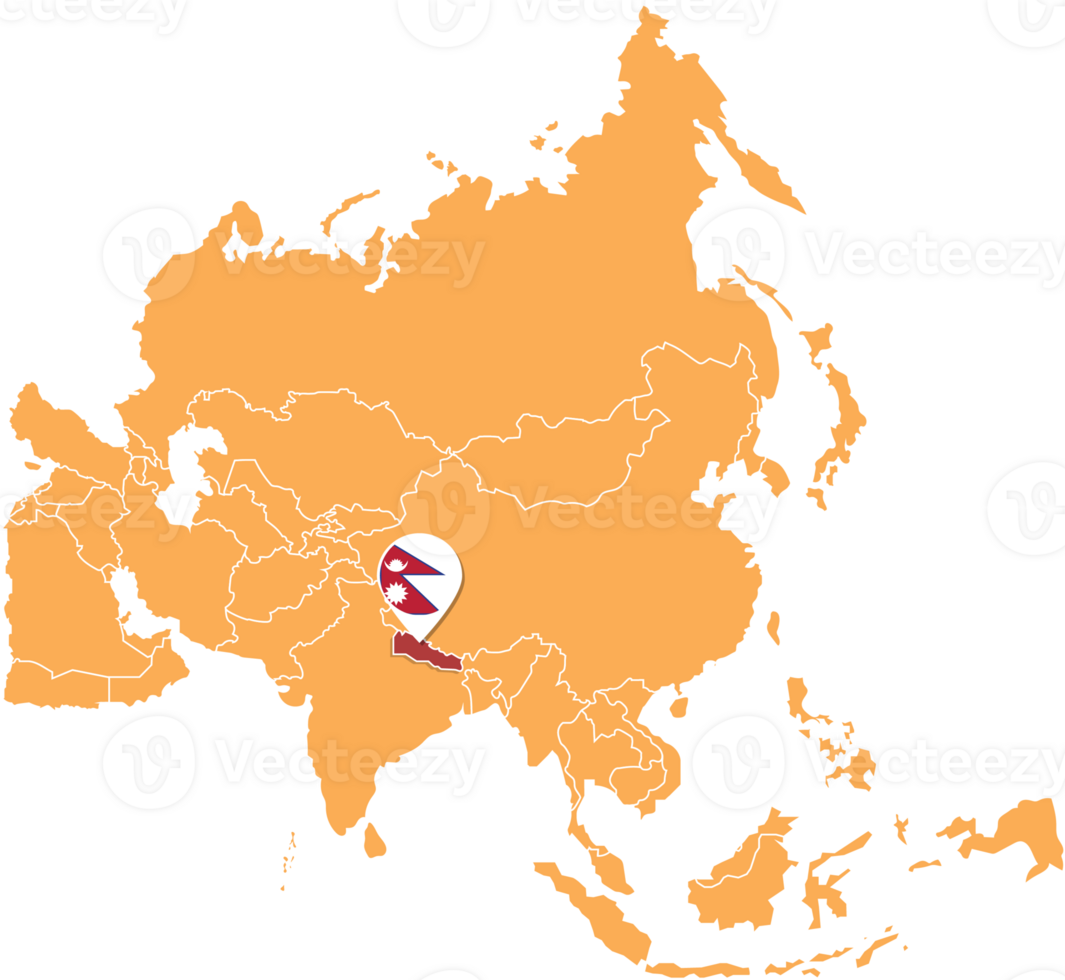 Nepal map in Asia, Icons showing Nepal location and flags. png