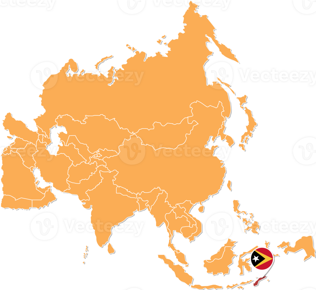 Timor Leste map in Asia, Icons showing Timor Leste  location and flags. png