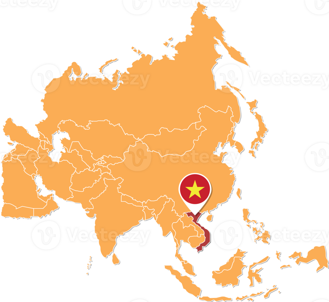 Vietnam map in Asia, Icons showing Vietnam location and flags. png