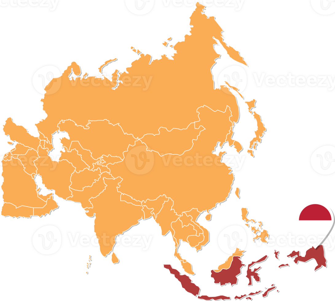 Indonesia map in Asia, Icons showing Indonesia location and flags. png
