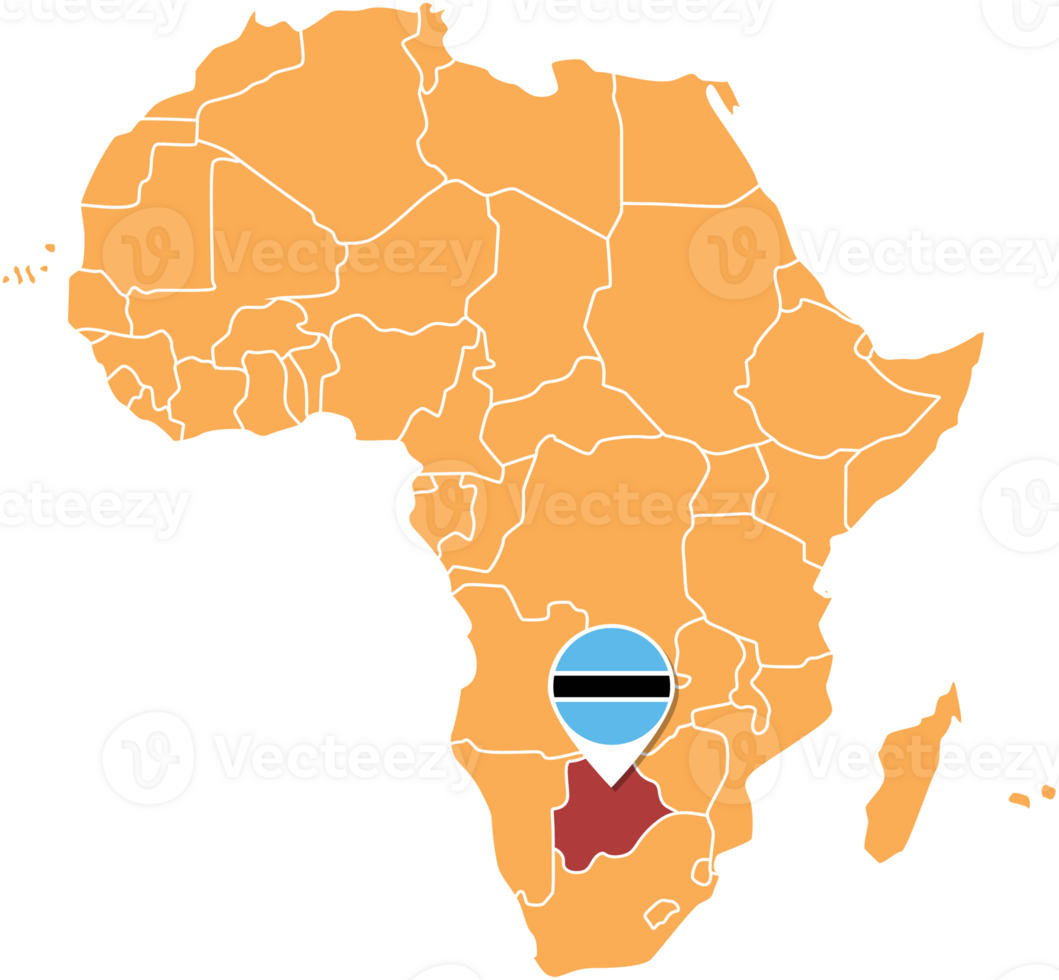 Botswana map in Africa, Icons showing Botswana location and flags. png