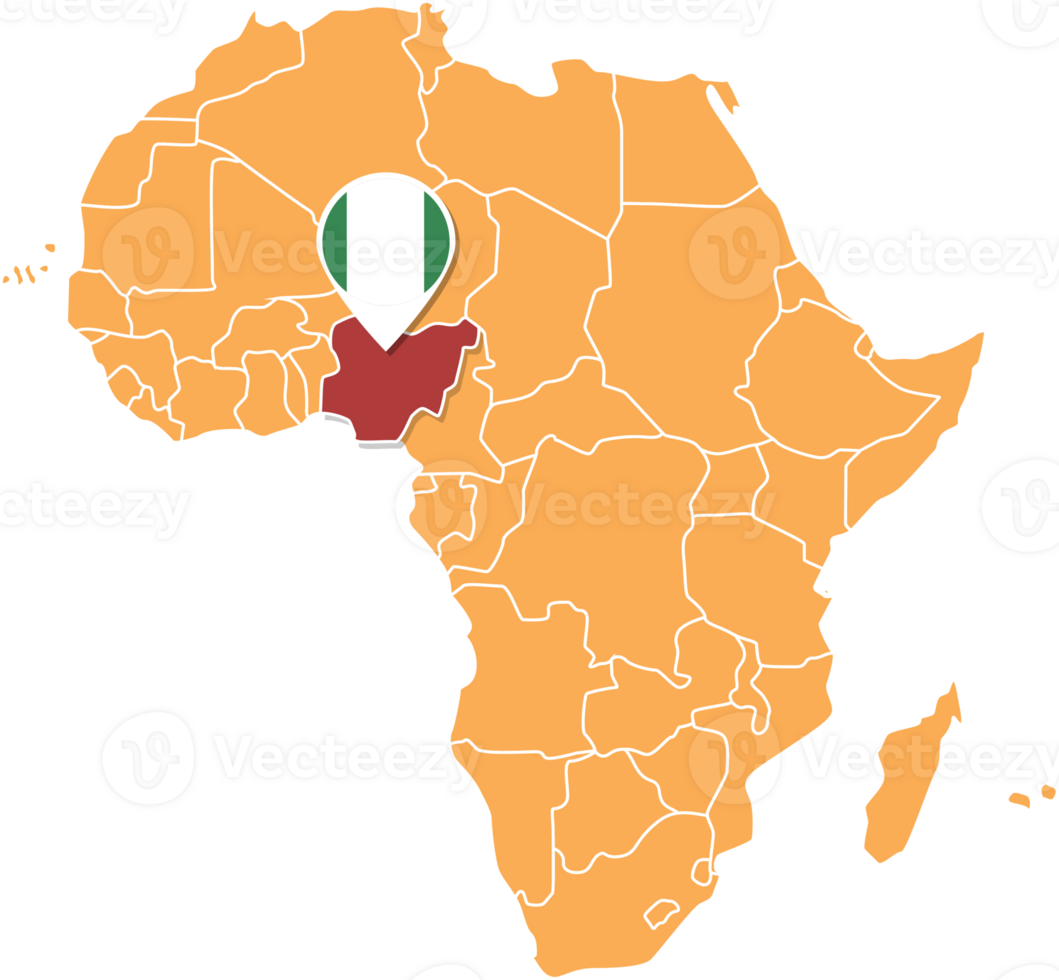 Nigeria map in Africa, Icons showing Nigeria location and flags. png