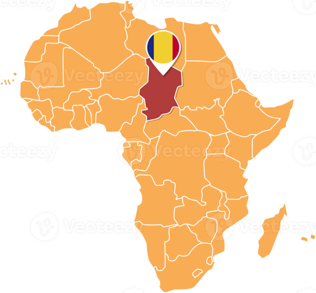 Chad map in Africa, Icons showing Chad location and flags. png