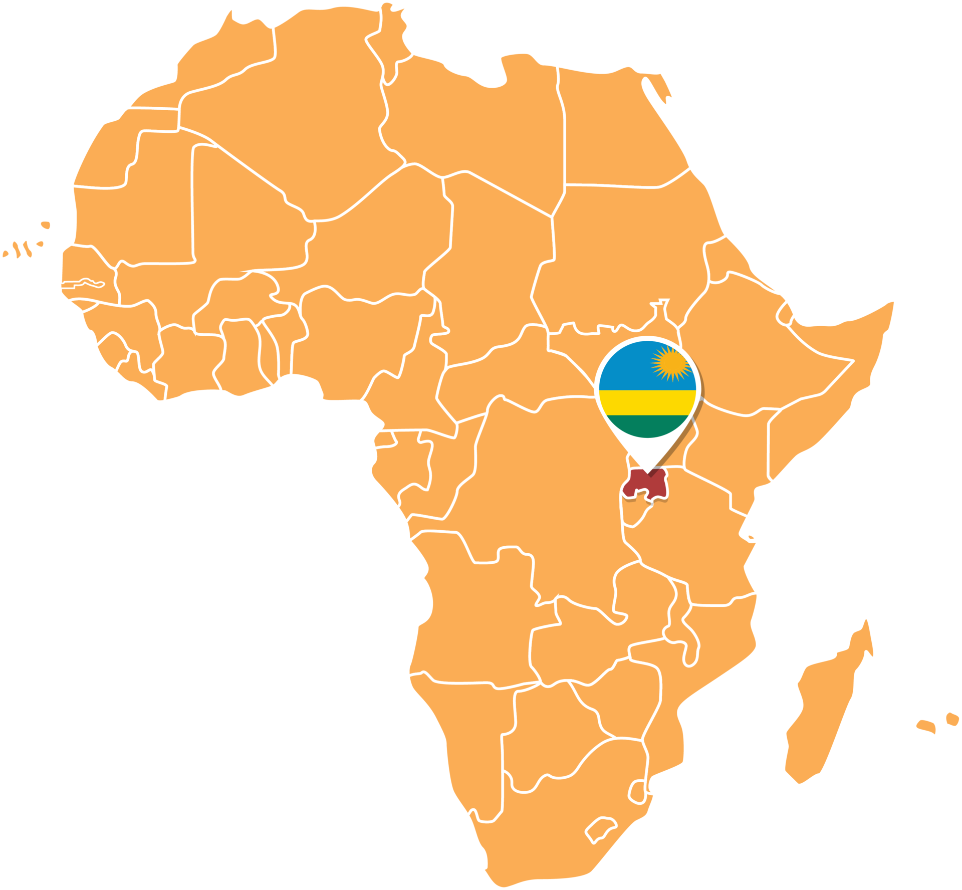 Rwanda map in Africa, Icons showing Rwanda location and flags. 23639661 PNG