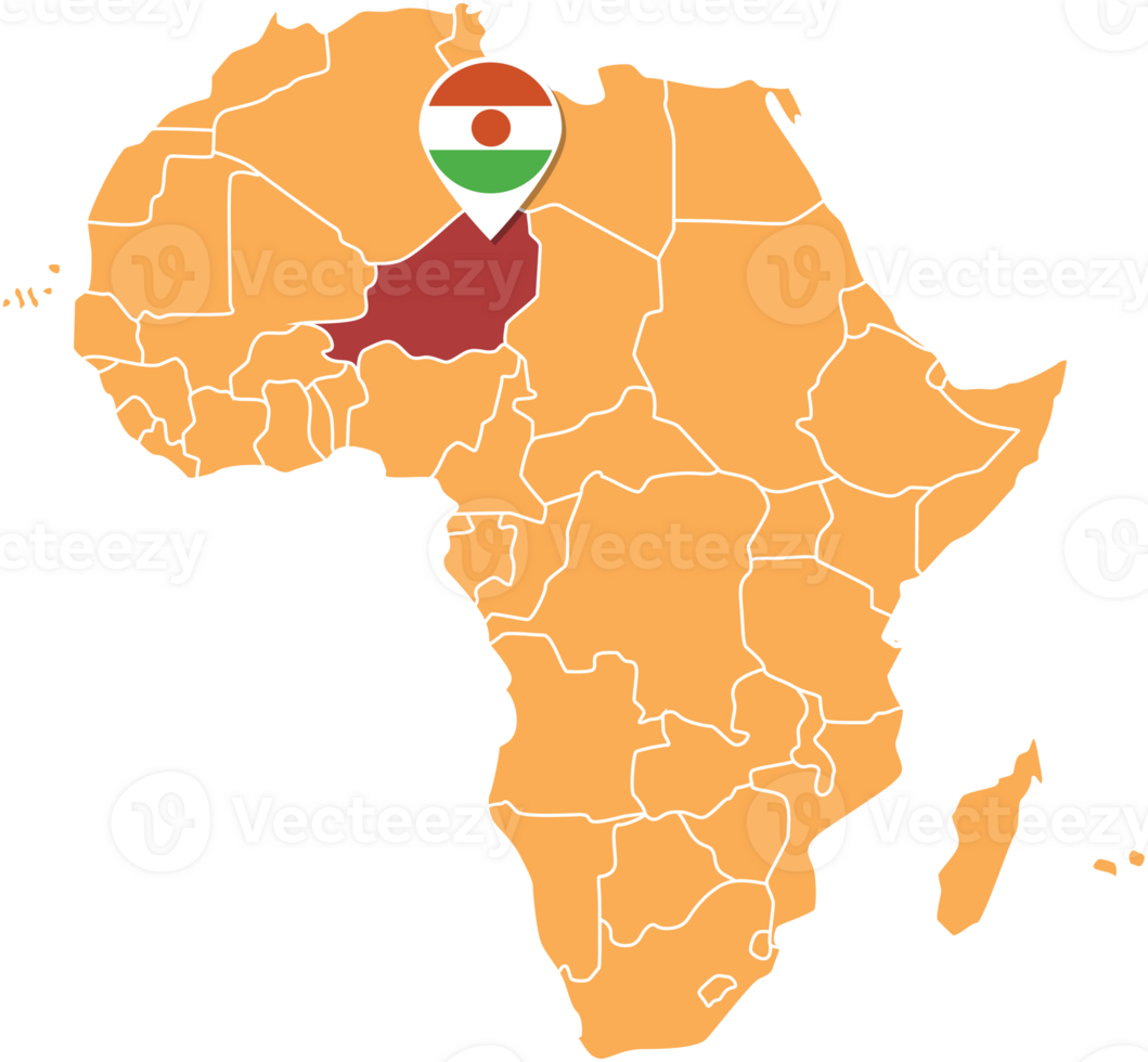 Niger map in Africa, Icons showing Niger location and flags. png