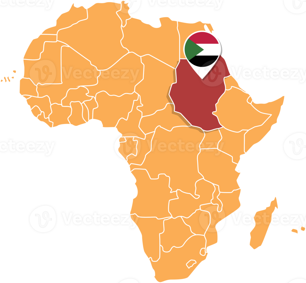 Sudan map in Africa, Icons showing Sudan location and flags. png