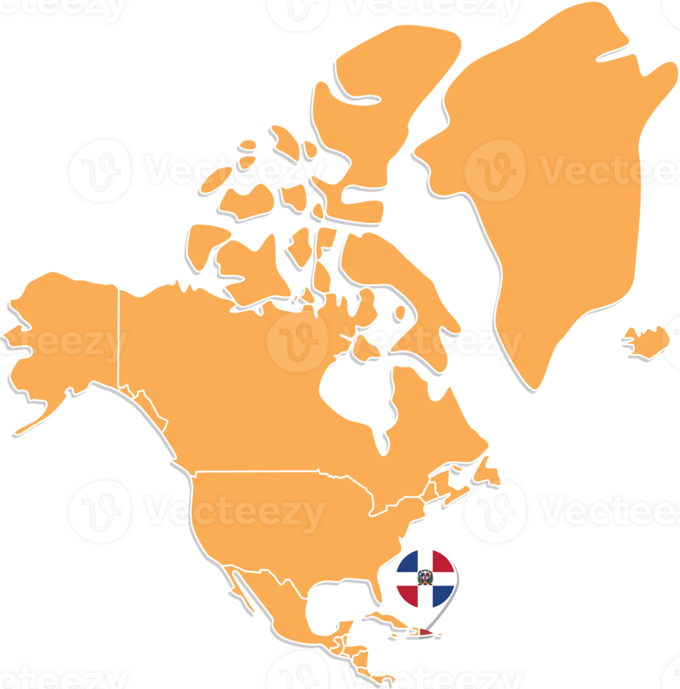 Dominican Republic map in North America, Icons showing Dominican Republic location and flags. png