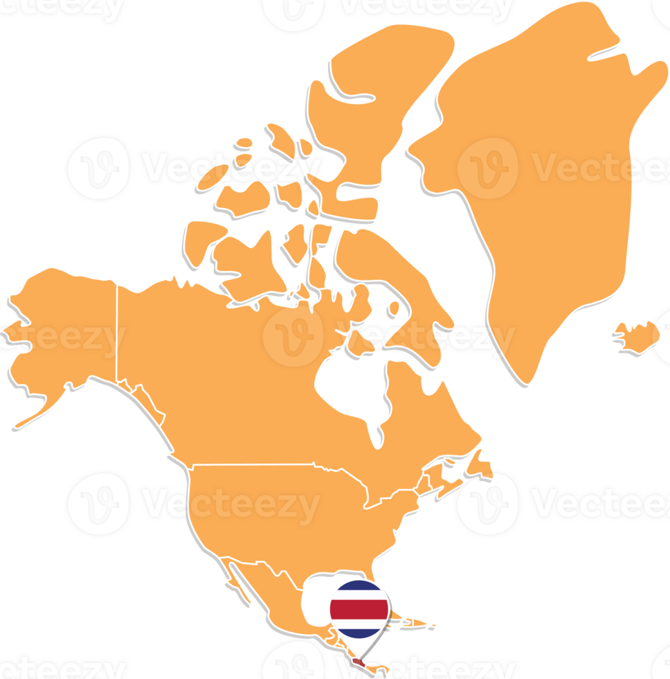 Costa Rica map in North America, Icons showing Costa Rica location and flags. png