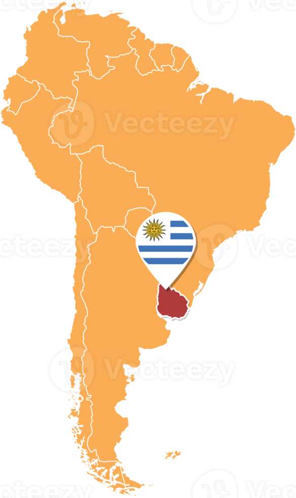 Uruguay carte dans Sud Amérique, Icônes montrant Uruguay emplacement et drapeaux. png