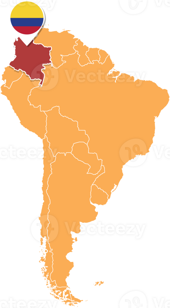 Colombie carte dans Sud Amérique, Icônes montrant Colombie emplacement et drapeaux. png