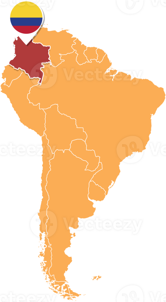 Colombia map in South America, Icons showing Colombia location and flags. png