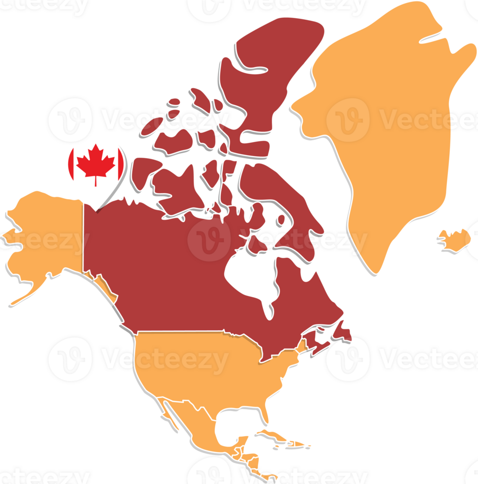Canada map in North America, Icons showing Canada location and flags. png
