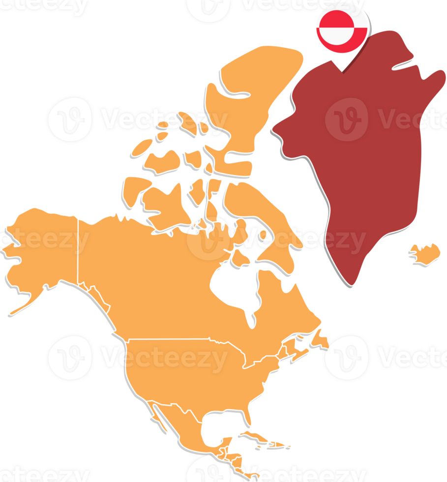 Greenland map in North America, Icons showing Greenland location and flags. png
