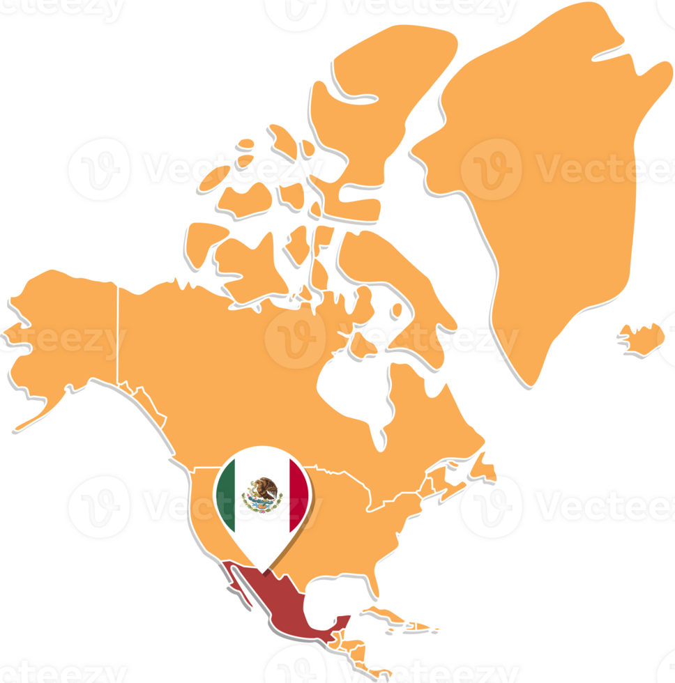 Mexico map in North America, Icons showing Mexico location and flags. png