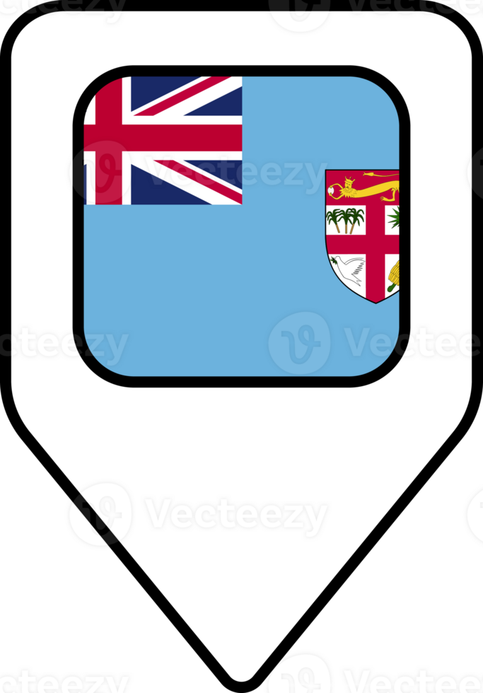 Fiji flag map pin navigation icon, square design. png