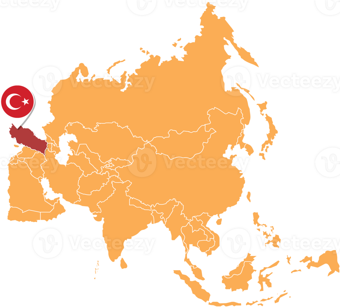 Mapa da Turquia na Ásia, ícones mostrando bandeiras e localização da Turquia. png
