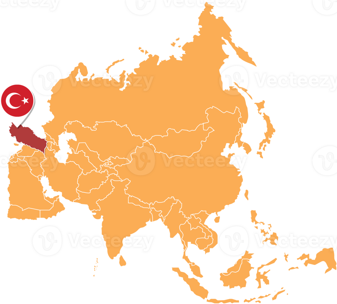 carte de la dinde en asie, icônes indiquant l'emplacement de la dinde et les drapeaux. png