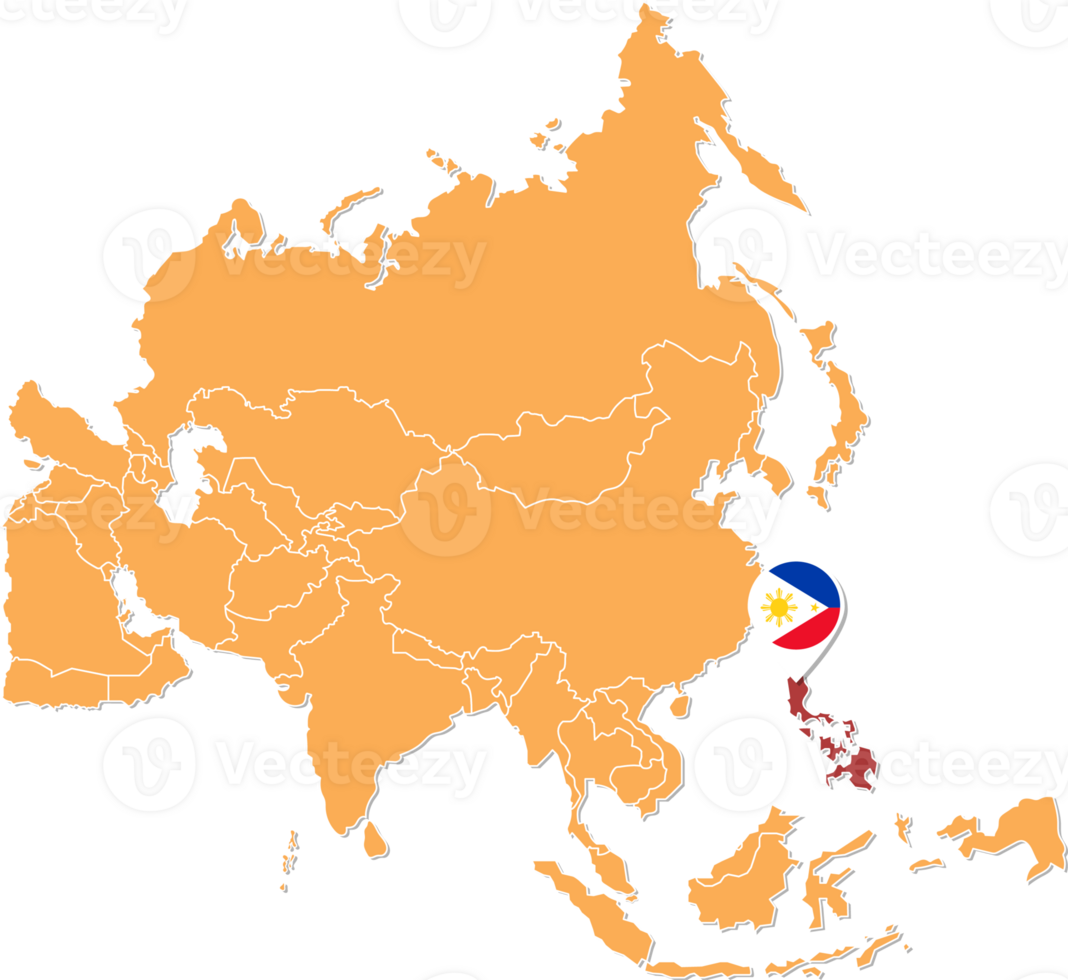 Philippines map in Asia, Icons showing Philippines location and flags. png