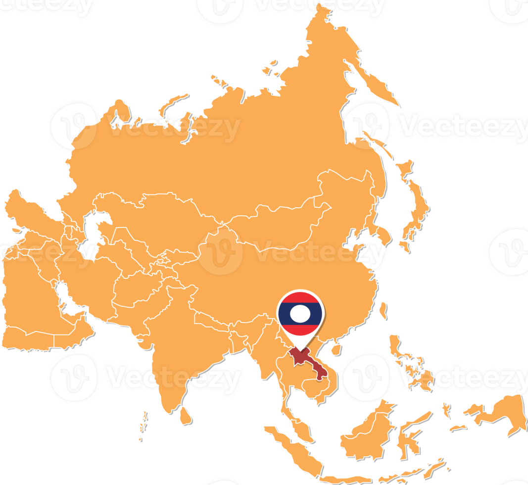 Laos map in Asia, Icons showing Laos location and flags. png