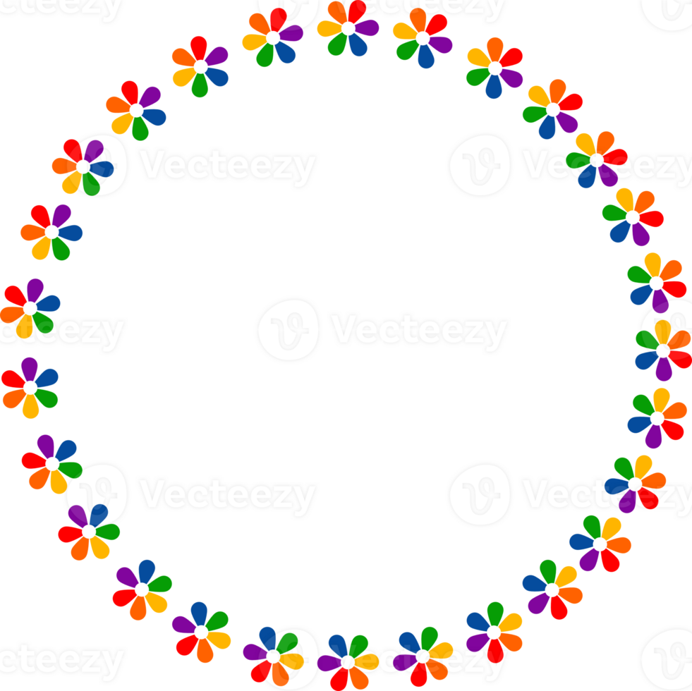 Colorful flowers circle frame png