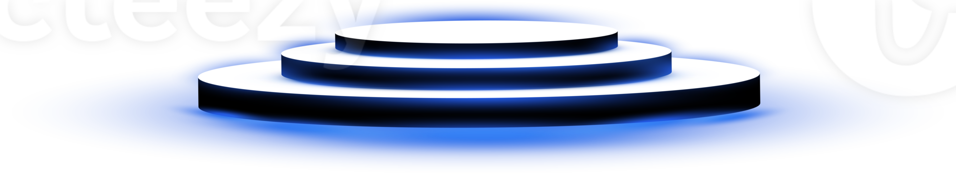 Podium stand isolated on transparent background. White circle plinth, pillar or display stage. Empty prize pedestal with blue projector light beams. png