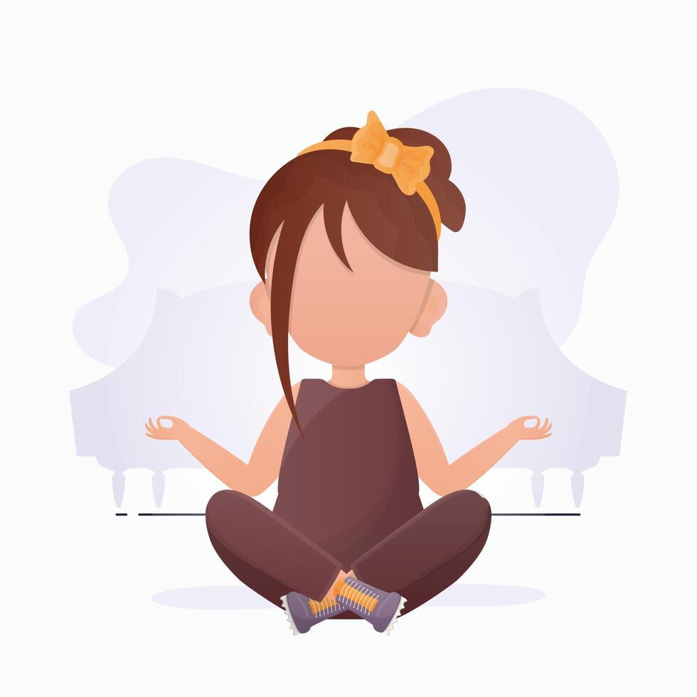 Little girl is meditating. Children's meditation. . vector
