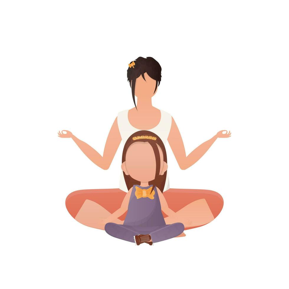 Mom and daughter yoga. Cartoon style. Isolated. Previous illustration. vector