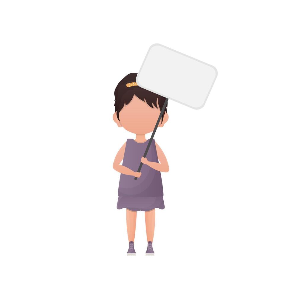 Cute little girl with blank banner and space for your text. Cartoon style. . vector