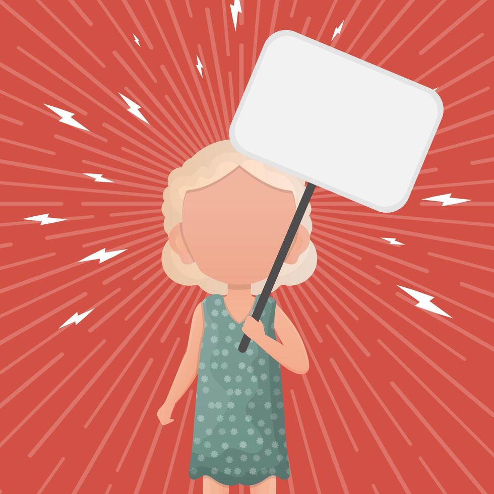 Little Girl with a blank banner for your text. Design in cartoon style. . vector