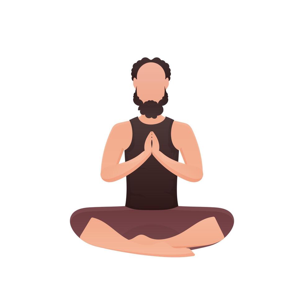 The guy sits and meditates. Isolated. Cartoon style. vector
