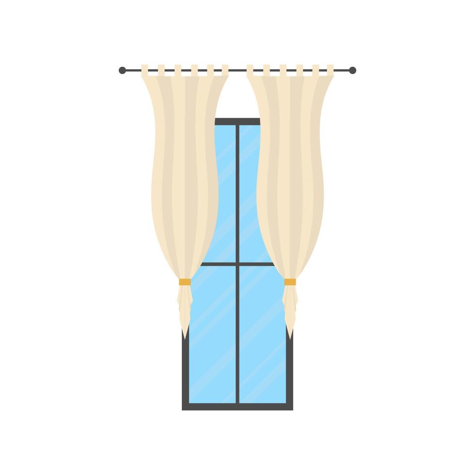 Large window with curtain. Isolated. Flat style. vector