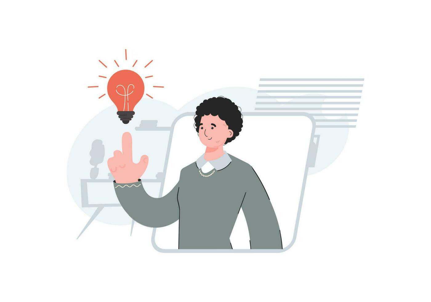 A man is waist-deep who had an idea in the form of a light bulb. Idea. Element for presentations, sites. vector