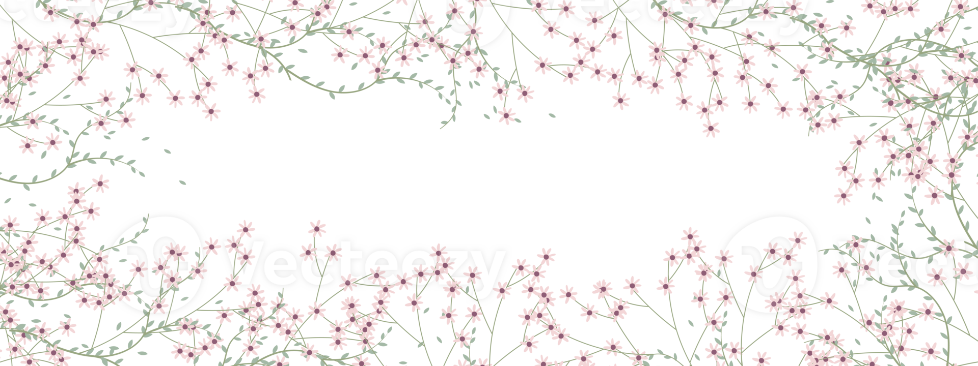 Spring flowers border, illustration horizontal backdrop of cute blooming flora frame,Flat design of beautiful botanical png