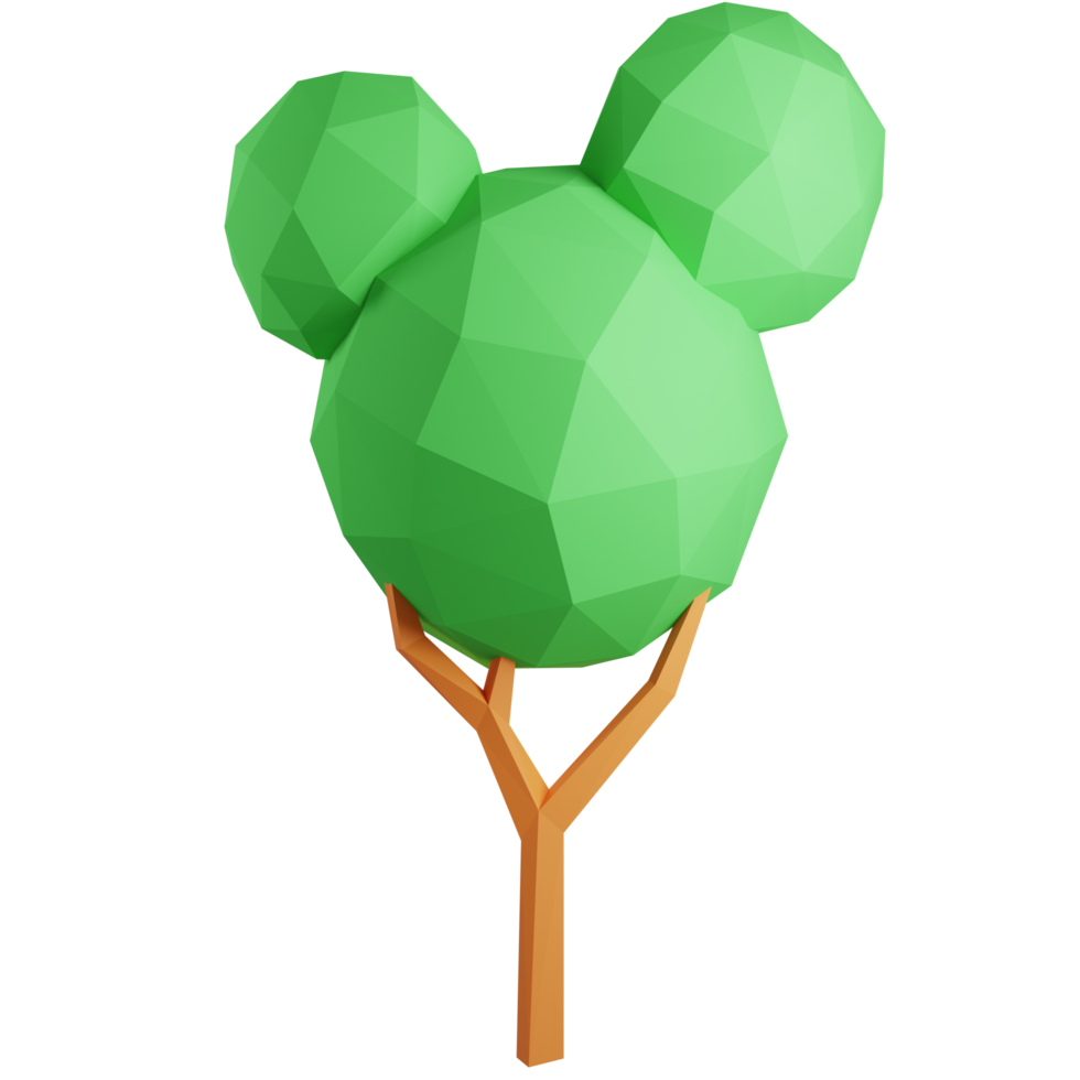 3D Low Poly Trees, cloud, sun and mountain.3D Render Illustration. png