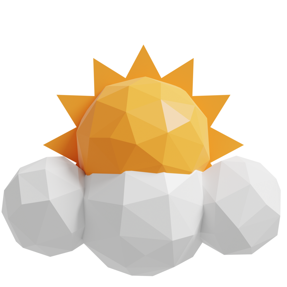3D Low Poly cloud and sun.3D Render Illustration. png