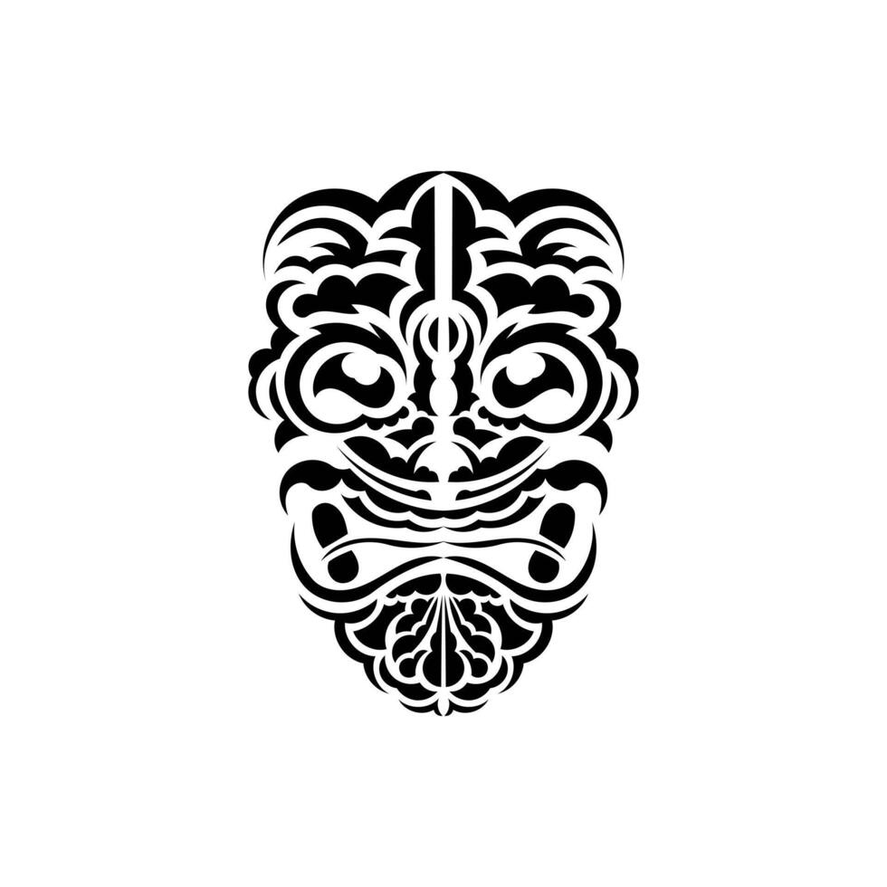 Tribal mask. Black tattoo in the style of the ancient tribes. Polynesian style. Vector isolated on white background.