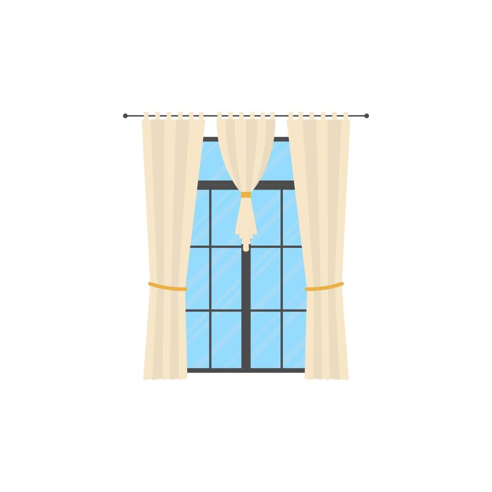Large window with curtain. Isolated. Flat style. vector