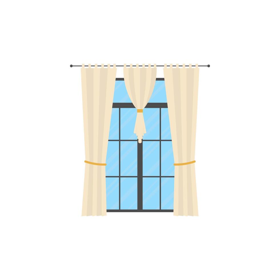 Large window with curtain. Isolated. Flat style. vector