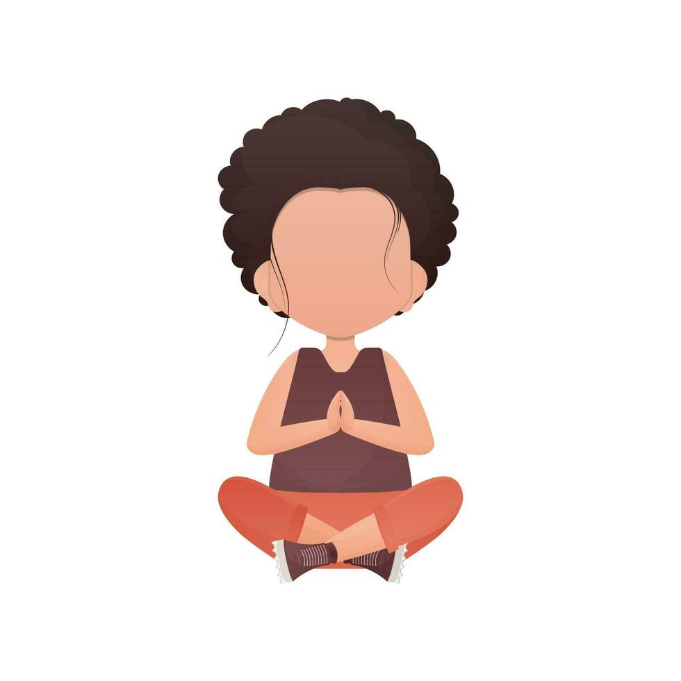 Little girl is meditating. Isolated on white background. Cartoon style. vector