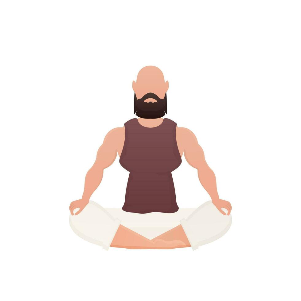A man sits and meditates. Isolated. Cartoon style. vector