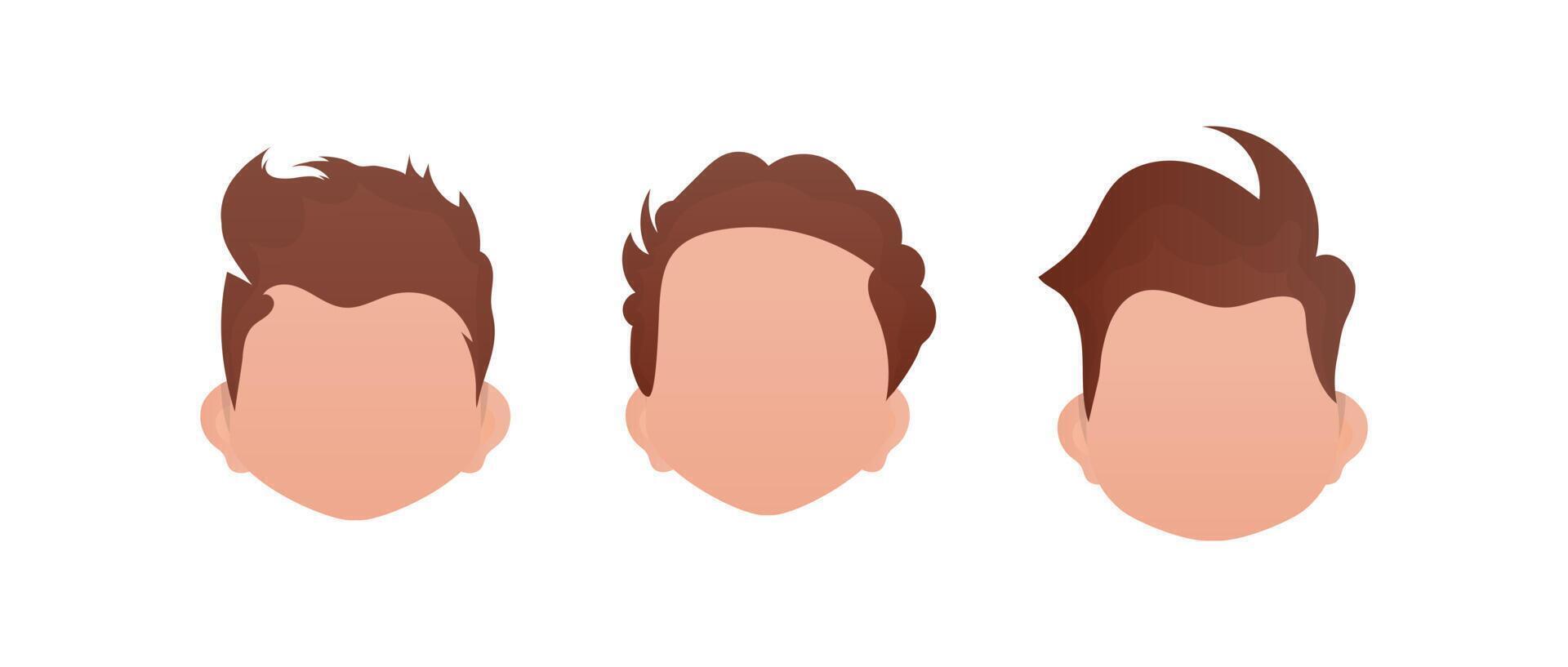 Set of Faces of little boys with different hairstyles. Isolated on white background. vector