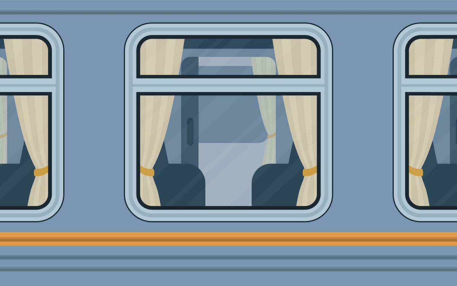 Train compartment windows. Rail transport outside. Cartoon style. Flat style. vector