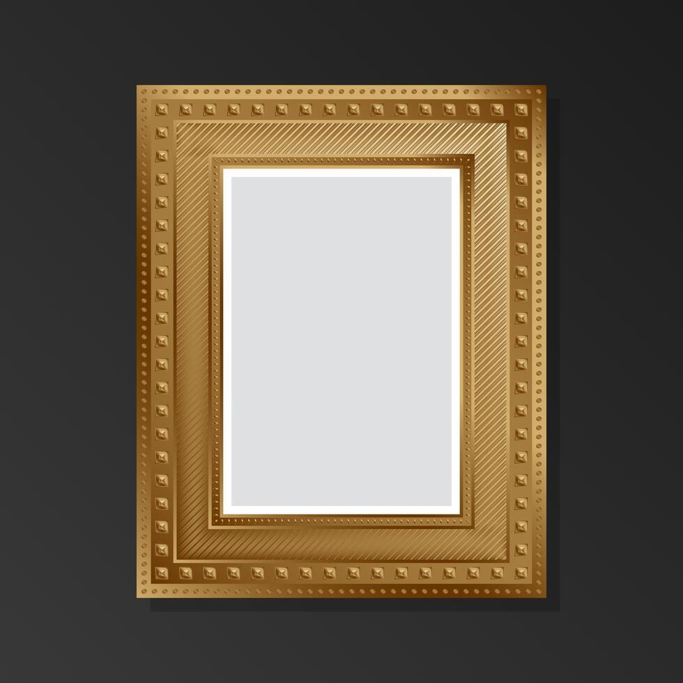In golden style, empty Frame on a black background. Flat style. vector