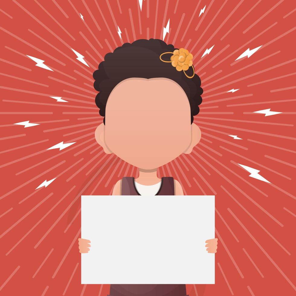 Little Girl with an empty banner. Design in cartoon style. . vector
