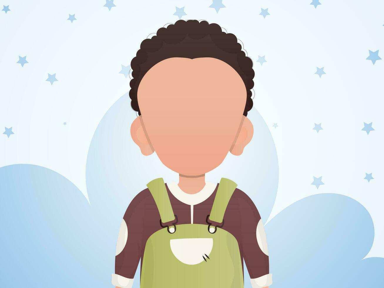 Portrait of a cute little boy. Poster with a child in the room. Cartoon style. Vector illustration.