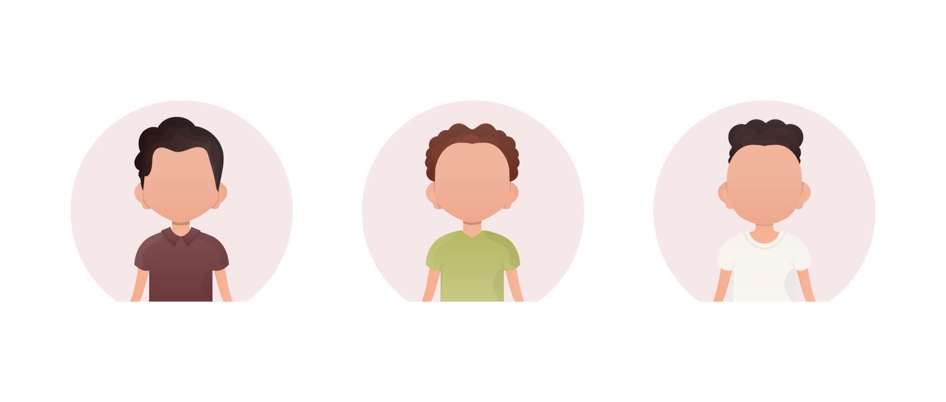 A set of portraits of little boys with different styles of haircuts. Iholized on a white background. vector